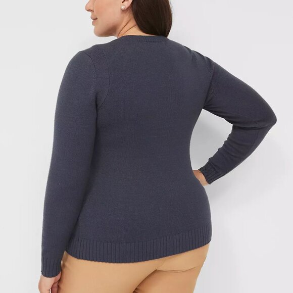 NWT Lane Bryant Navy Blue Knit Button Ribbed Crewneck Sweater Plus 22 24 - Picture 2 of 8